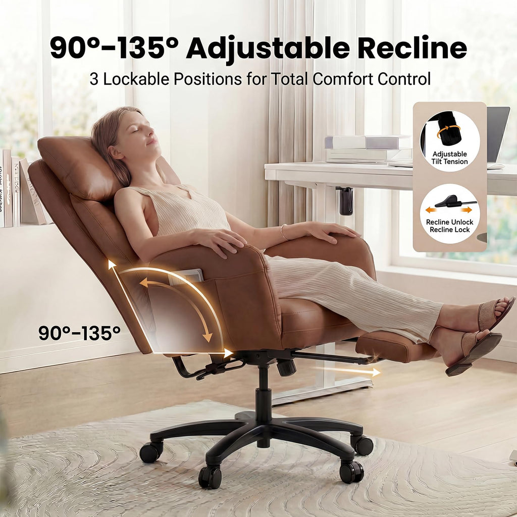 Cross Legged Office Chair with Pets Friendly Seat, Plus Size Criss Cross Desk Chair, Big and Tall Office Chair with Foot Rest, Reversible Armrests & Wide Seat, Brown