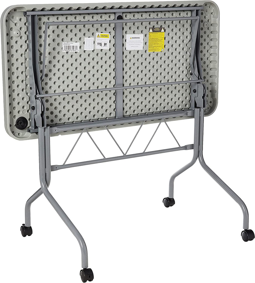 Resin Multipurpose Flip Training Table with Locking Casters for Home or Office, 4 Feet Light Gray