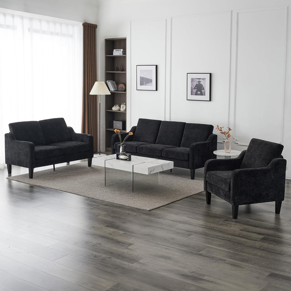 71" Small Couch Comfy 3 Seater Upholstered Chenille Sofa Mid-Century Modern Floor Sofas for Small Spaces, Bedroom, Apartment, Lounge, Office