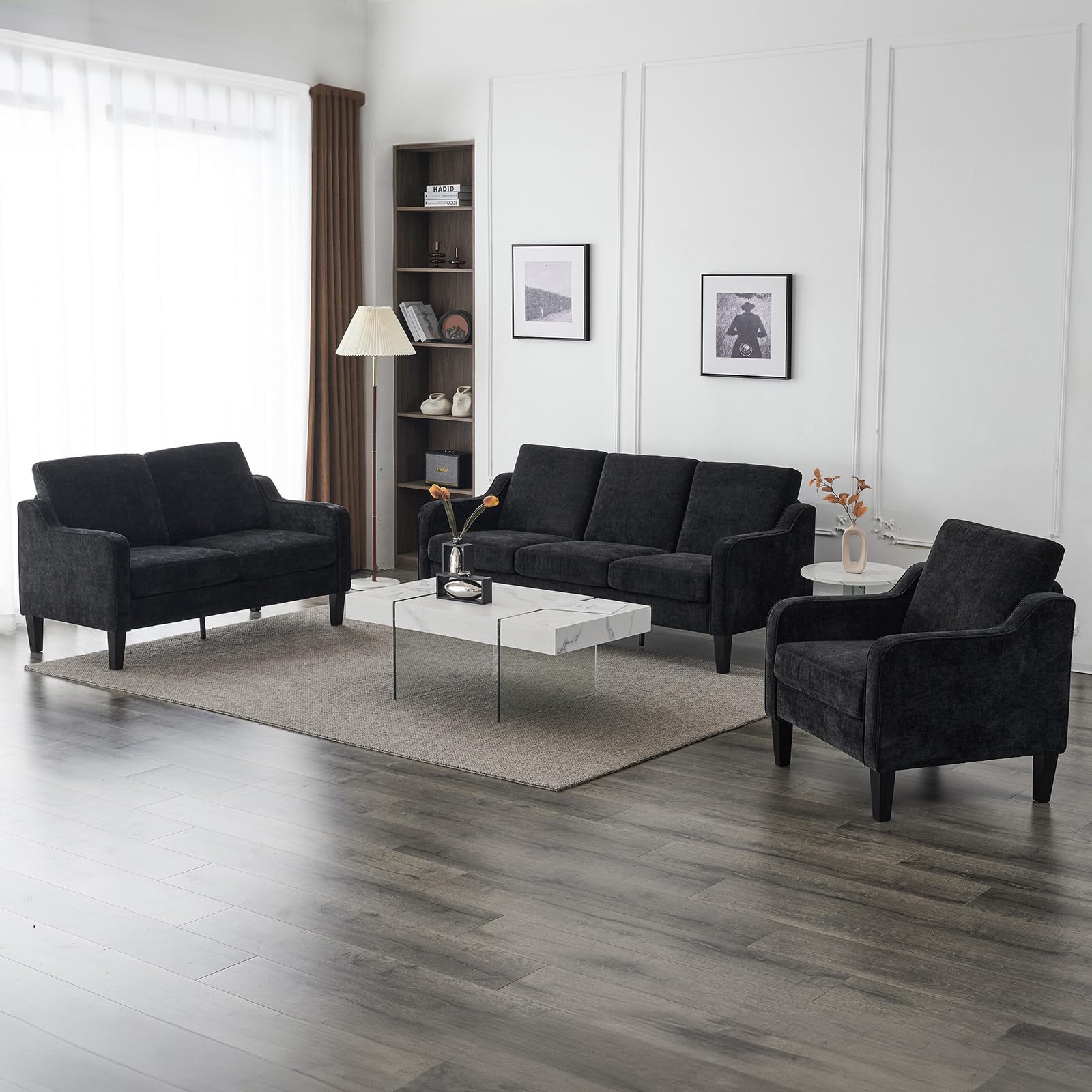 71" Small Couch Comfy 3 Seater Upholstered Chenille Sofa Mid-Century Modern Floor Sofas for Small Spaces, Bedroom, Apartment, Lounge, Office