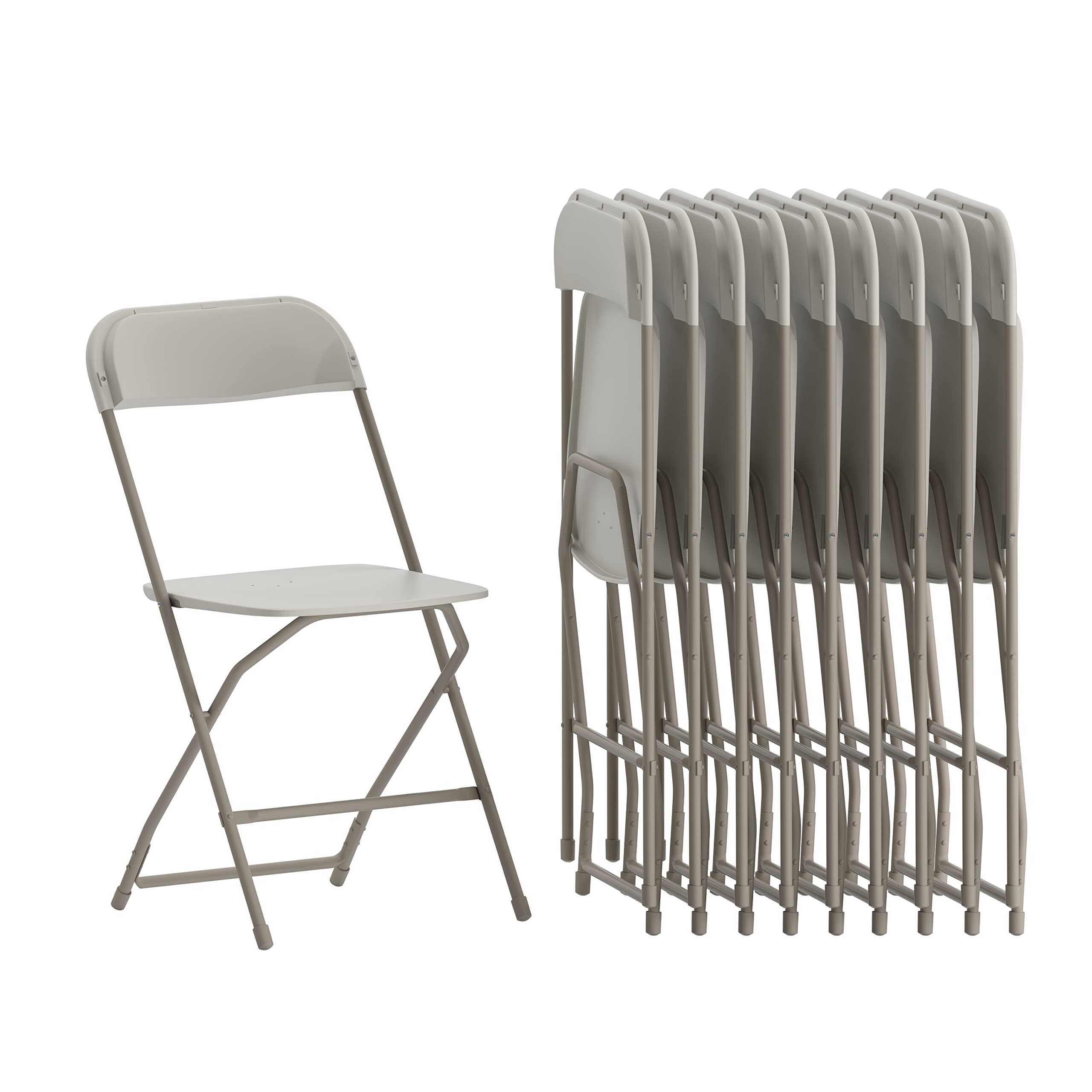 Set of 10, Hercules Series Plastic Folding Chairs for Parties and Weddings, Stackable Commercial Event Seats, Beige