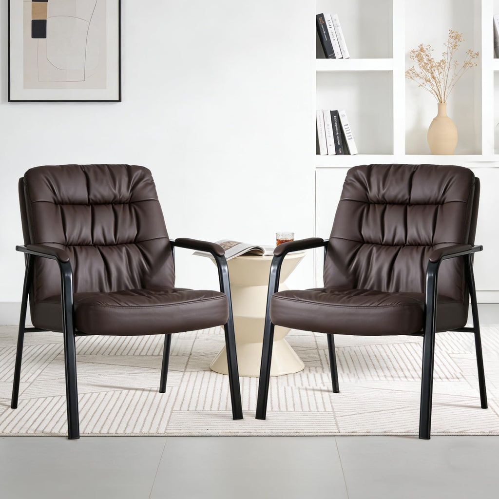 Office Waiting Room Guest Chairs Set of 2, 500lbs Office Reception Lobby PU Leather Chair No Wheels with Padded Armrest for Conference Lobby Medical Waiting Area Bedroom Elderly, Brown