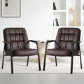 Office Waiting Room Guest Chairs Set of 2, 500lbs Office Reception Lobby PU Leather Chair No Wheels with Padded Armrest for Conference Lobby Medical Waiting Area Bedroom Elderly, Brown