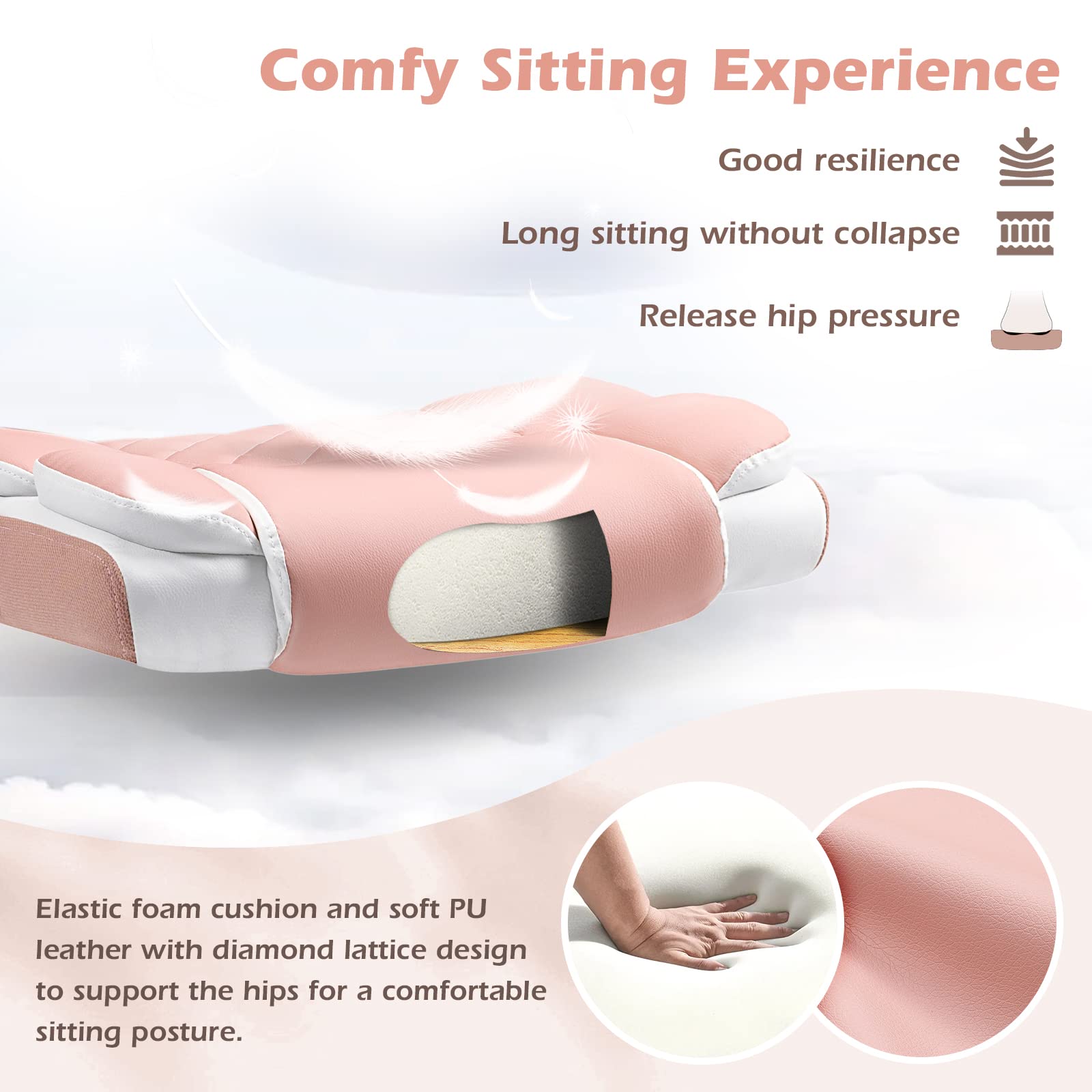 Pink Desk Chair Modern Executive Office Chair with Arms PU Leather Computer Desk Chair for Girls Women