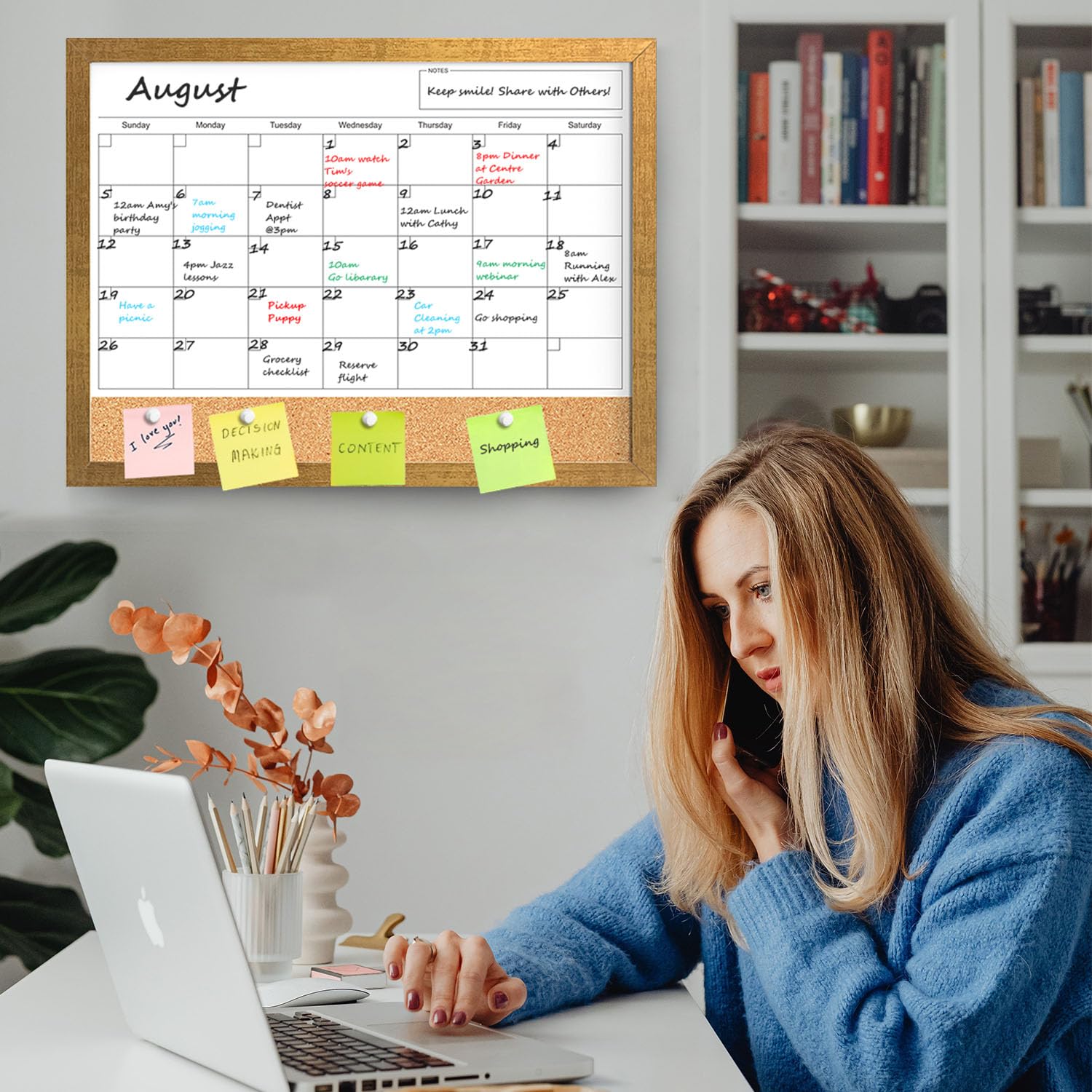 Calendar Whiteboard for Wall, 18x24 Inches White Board Calendar Dry Erase, Magnetic Monthly White Board with Gold Wood Frame, Hanging Dry Erase Board for Kitchen Home Office School Planner
