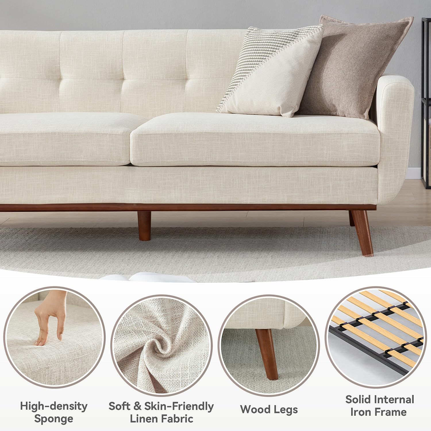 77.2" W Loveseat Sofa, Solid & Easy to Install Small Couch for Bedroom Office Apartment, Beige