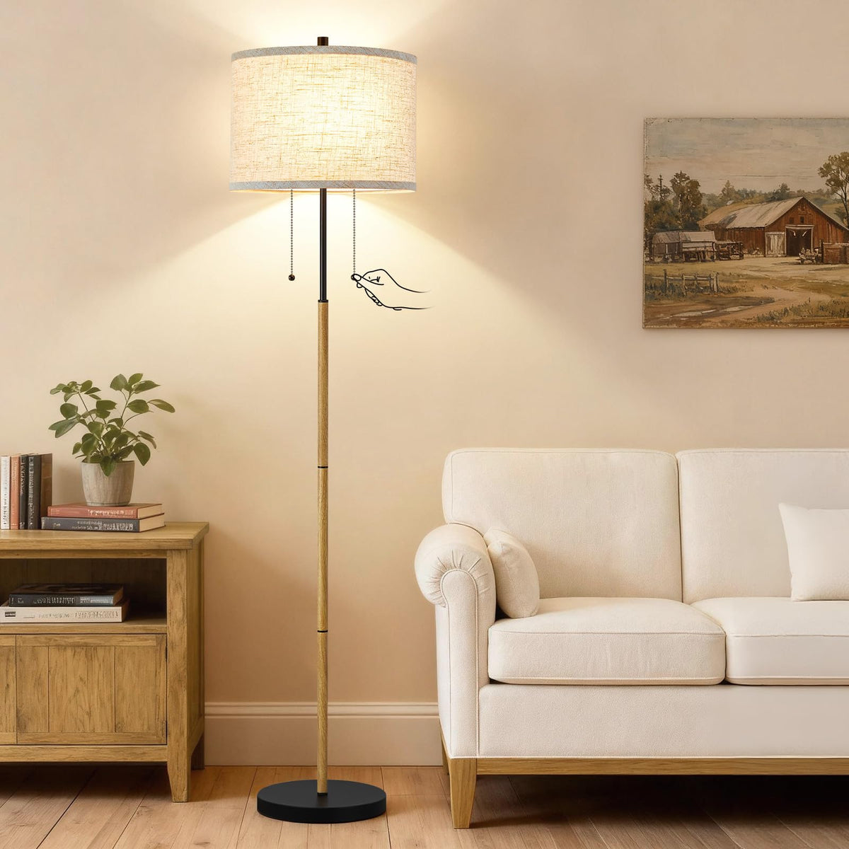 Floor Lamp, 62" Standing Lamp for Living Room with Fabric Lampshade