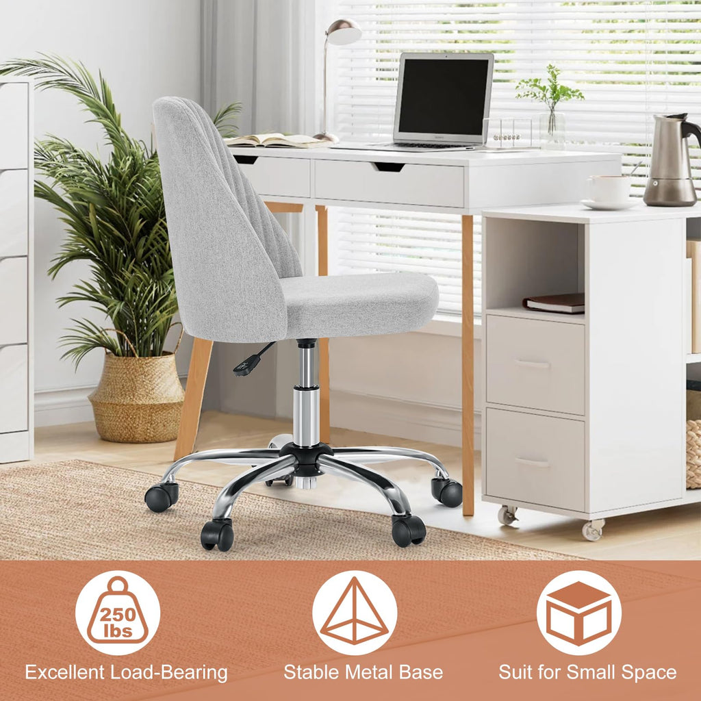 Office Chair, Comfy Desk Chair Rolling Vanity Swivel Task Chairs with Wheels, Wide Seating Armless Height Adjustable Computer Chairs for Home,Bedroom,Student,Adults, Dull Gray