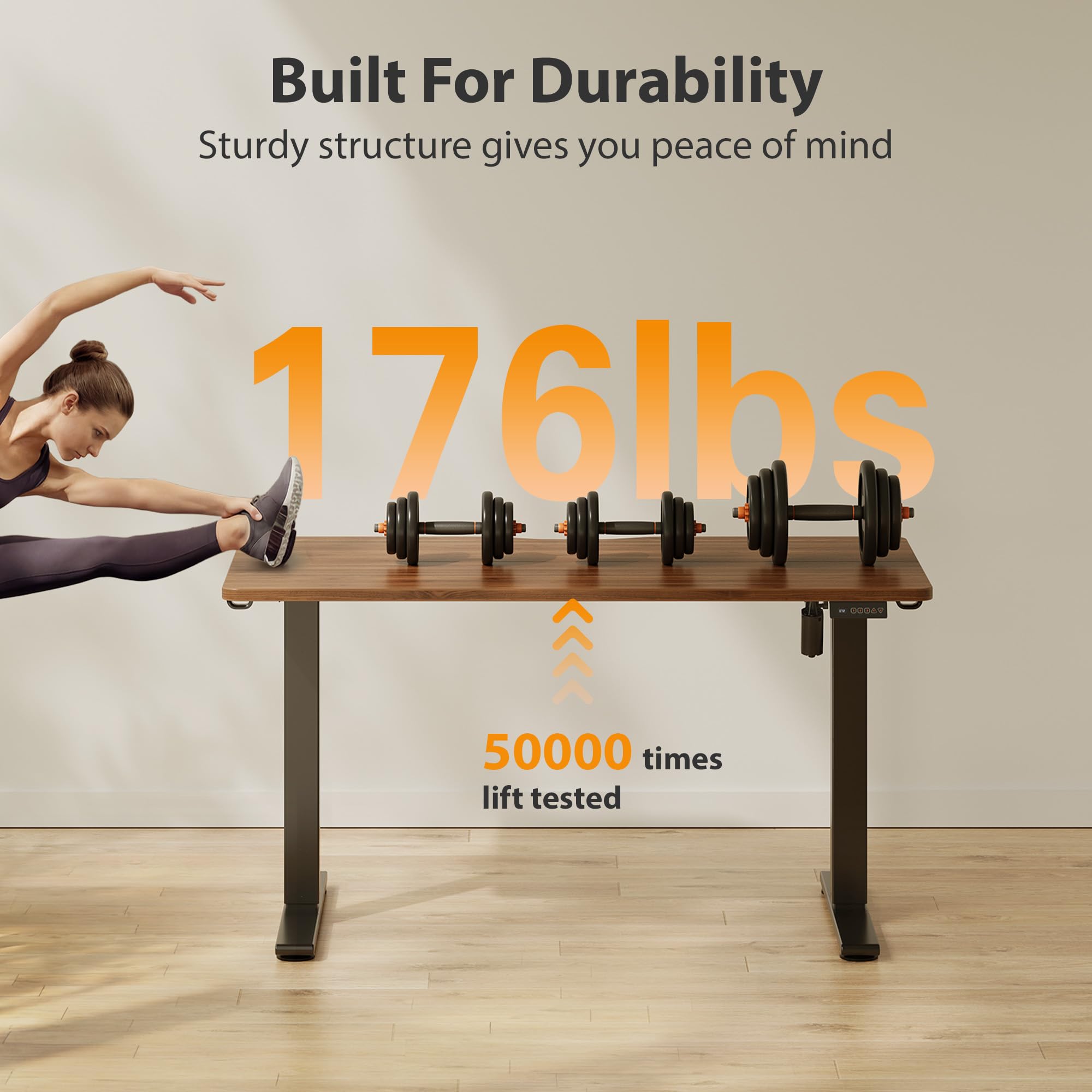 Standing Desk, 55x24 Inches Sit Stand Home Office Desk, Electric Stand up Desk, Adjustable Desk with Splice Board, Black Frame/Black Walnut Top