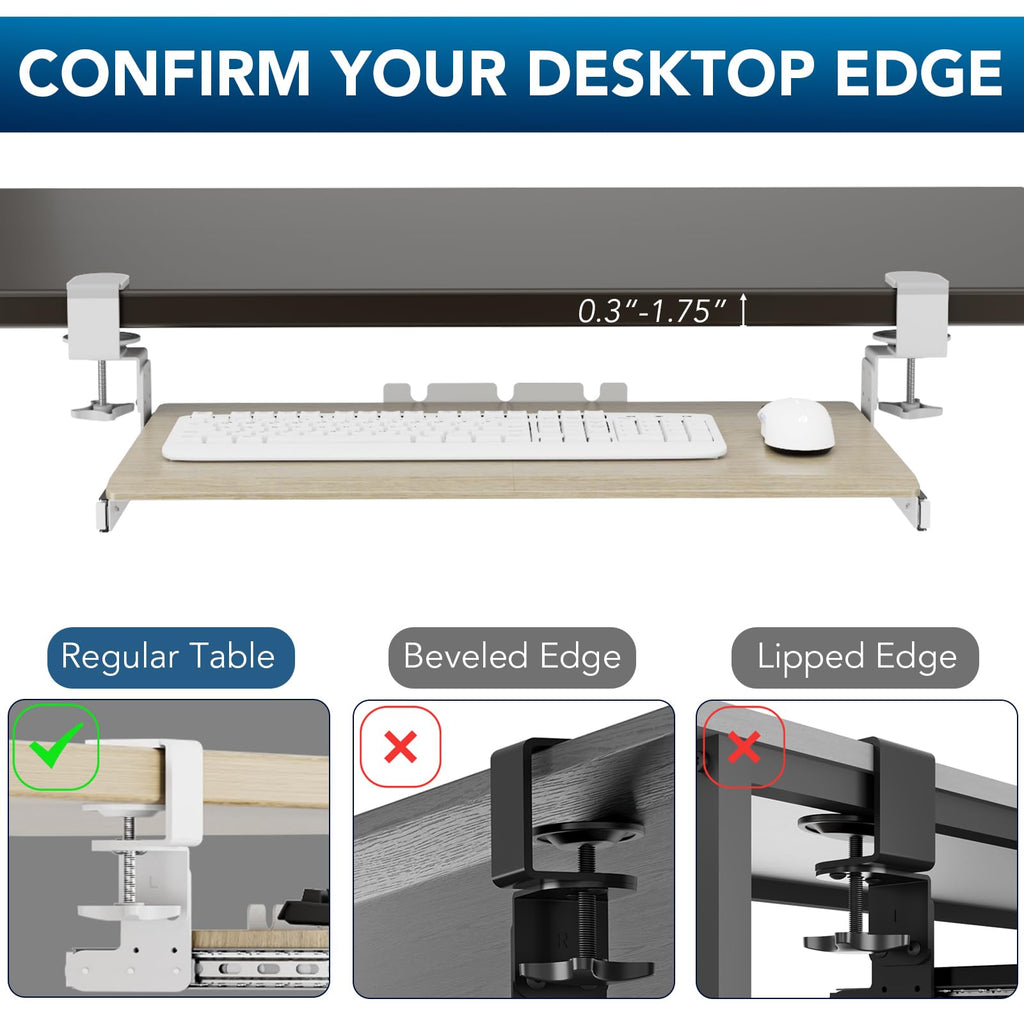 Keyboard Tray Under Desk Pull Out with Extra Sturdy C Clamp Mount System, 27.3 (32.5 inch Including Clamps) x 11 Inch Slide-Out Platform Computer Drawer for Typing Grain