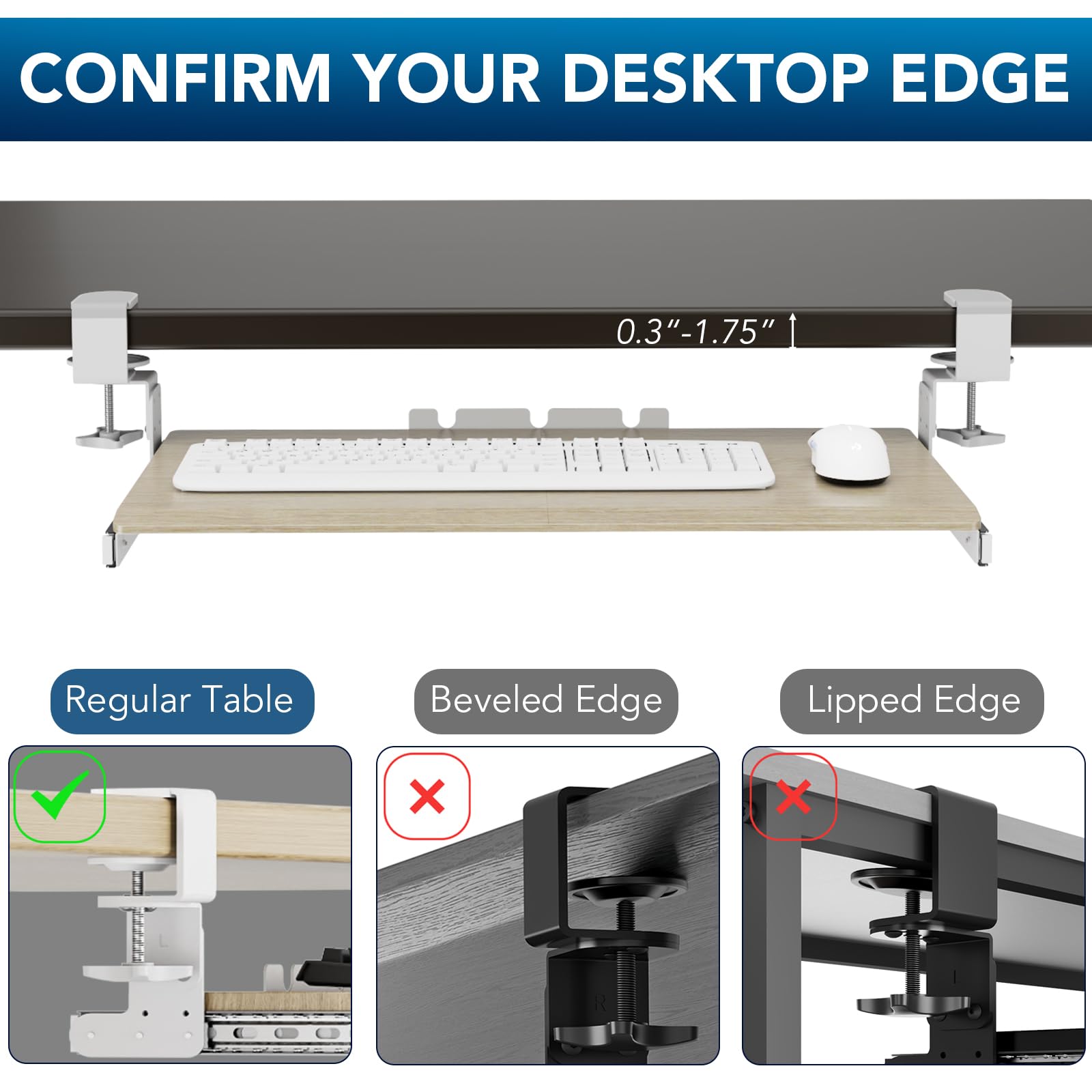 Keyboard Tray Under Desk Pull Out with Extra Sturdy C Clamp Mount System, 27.3 (32.5 inch Including Clamps) x 11 Inch Slide-Out Platform Computer Drawer for Typing Grain
