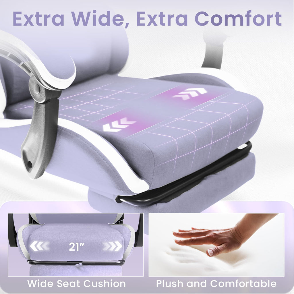 Gaming Chair with Footrest Lumbar Support for Home Office High Back Recliner Height Adjustable Ergonomic Comfy Fabric Computer Desk Chair (Purple)
