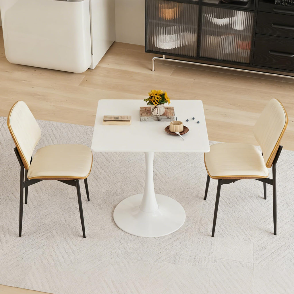 Hansweld Square Dining Table, 31.5" Tulip Table with Thickened Tabletop & Metal Pedestal, Mid Century Modern Bistro Table for Kitchen, Small Places, Living Room, Cafe (White)