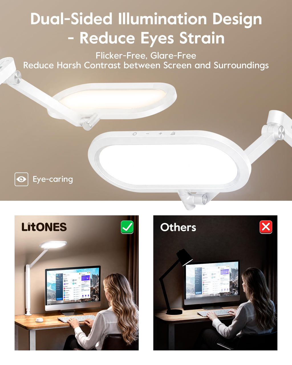 Desk Lamp for Home Office with Clamp for Video Conference, 50 Lighting Modes, Double-Sided Desk Light with Stepless Dimmable Knob Remote, Adjustable Arm Light for Video Recording, Zoom Call