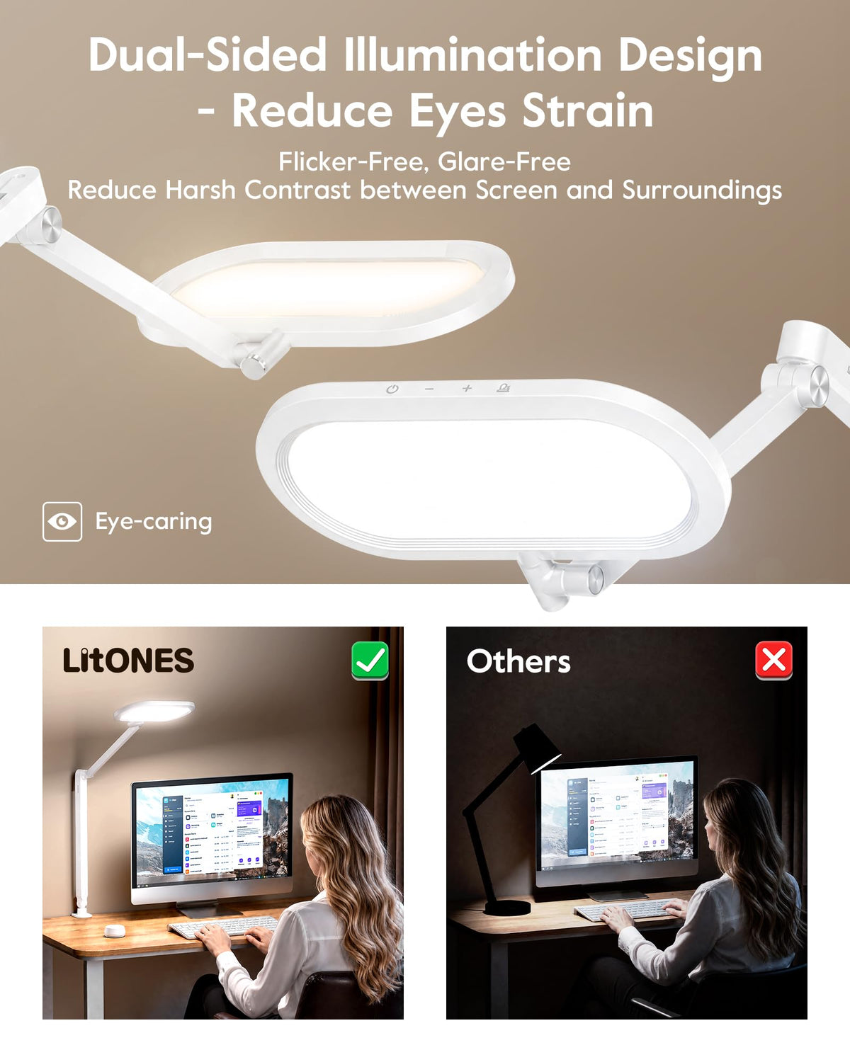 Desk Lamp for Home Office with Clamp for Video Conference, 50 Lighting Modes, Double-Sided Desk Light with Stepless Dimmable Knob Remote, Adjustable Arm Light for Video Recording, Zoom Call