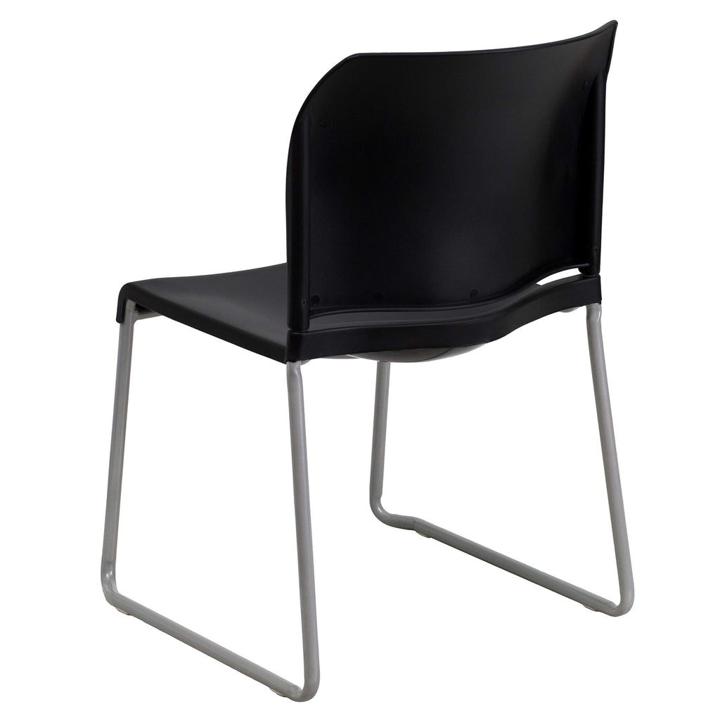 HERCULES Series 880 lb. Capacity Black Full Back Contoured Stack Chair with Gray Powder Coated Sled Base