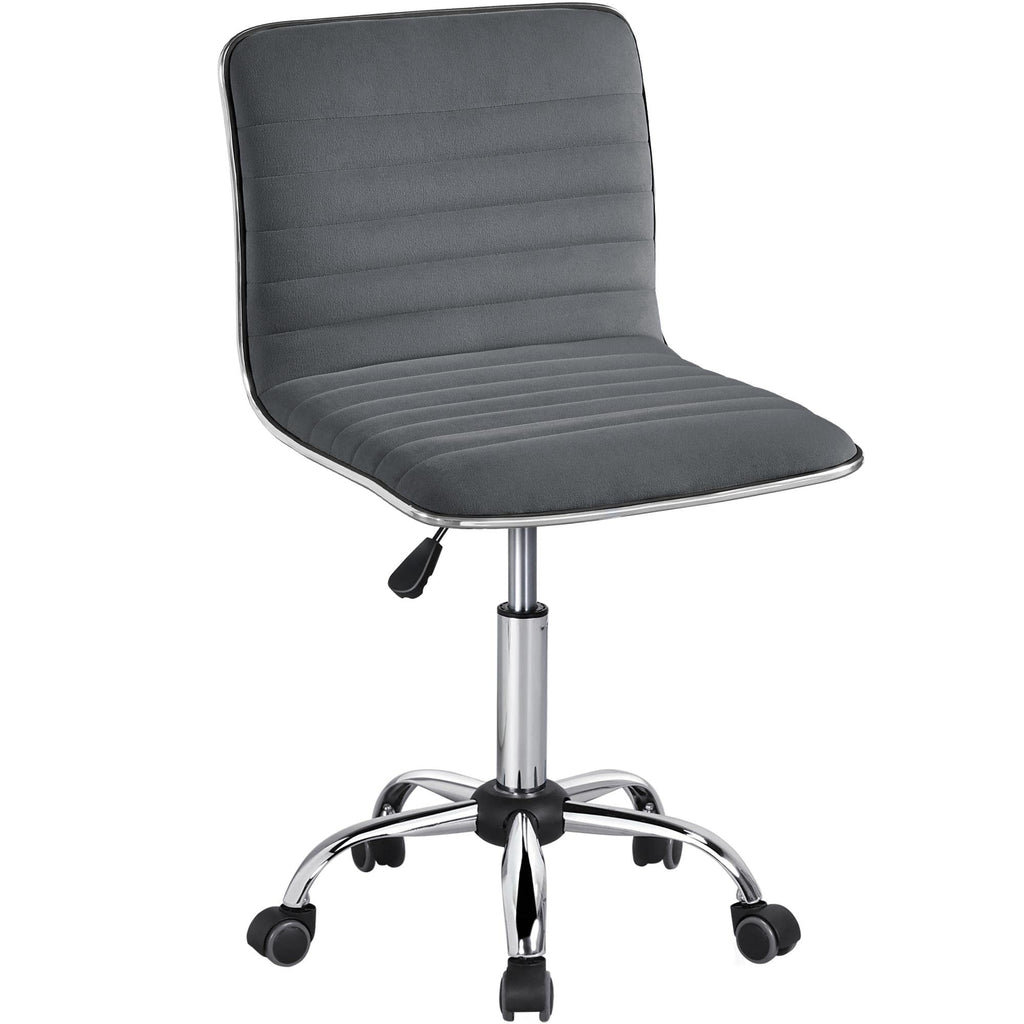 Velvet Low Back Armless Ribbed Office Chair Height Adjustable Swivel Task Chair Dark Gray