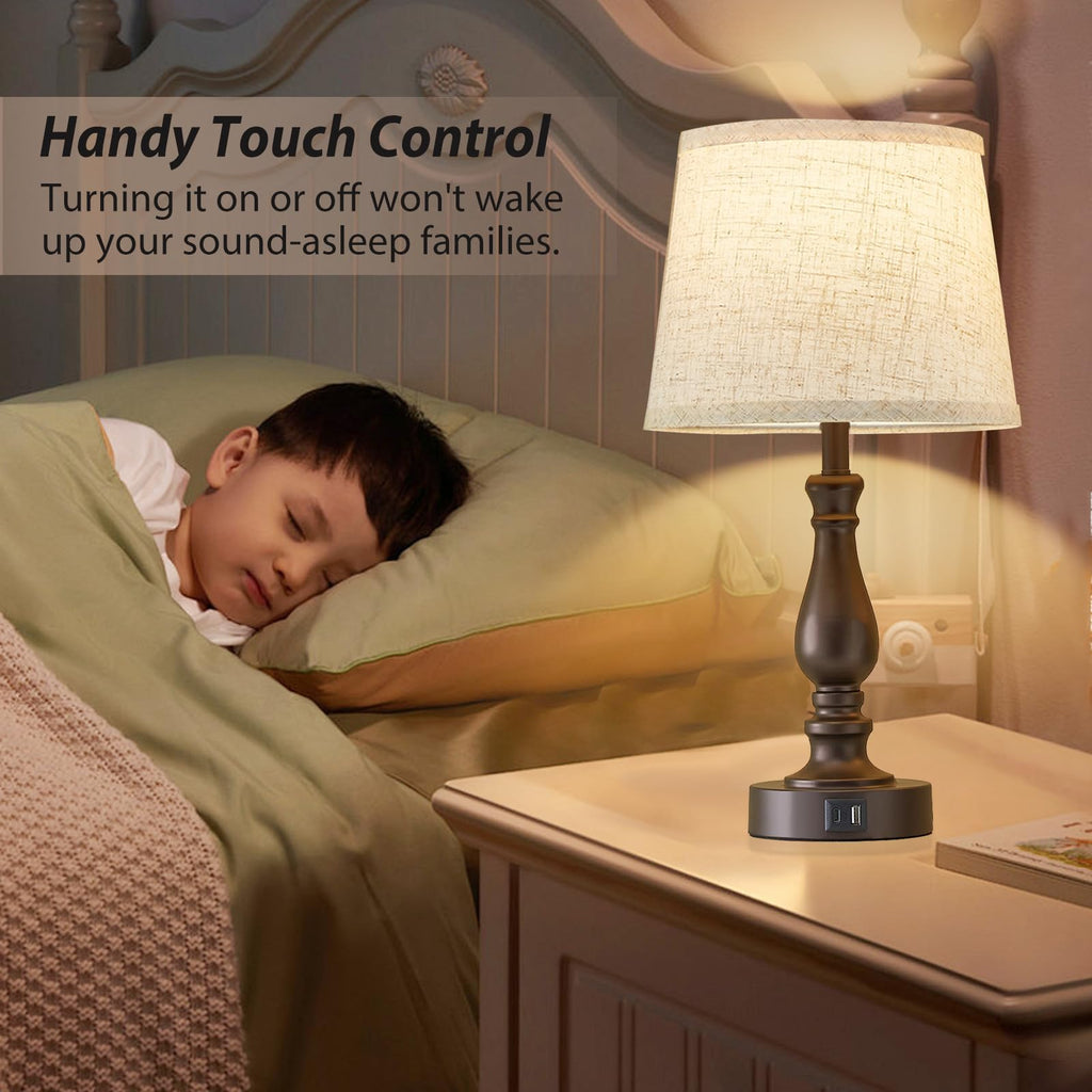 Table Lamps for Bedrooms Set of 2 - Touch Bedside Lamps with USB C+A Ports - Dimmable Nightstand Lamps for End Tables Farmhouse Night Stand Lamps for Living Room Bed Side Guest Room