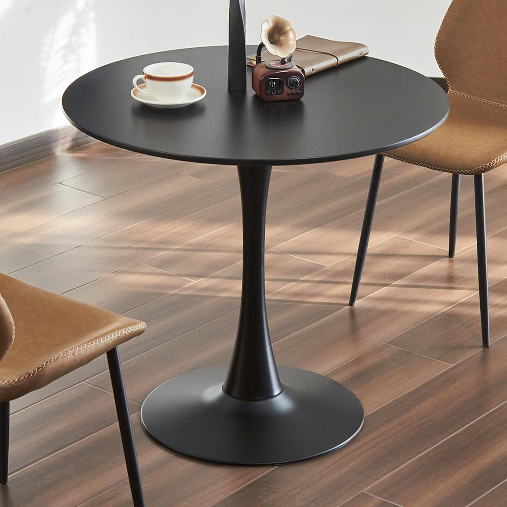 Hansweld Round Dining Table, 31.5" Circle Tulip Table with Thickened Tabletop & Metal Pedestal, Mid Century Modern Bistro Table for Kitchen, Small Places, Living Room, Cafe (Black)