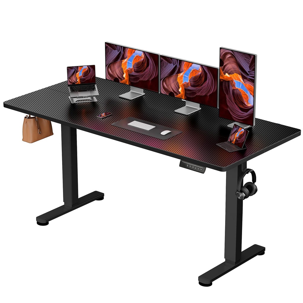 Height Adjustable Electric Standing Desk, 55 x 28 Inches Sit Stand up Desk, Memory Computer Home Office Desk, Carbon Fiber Black