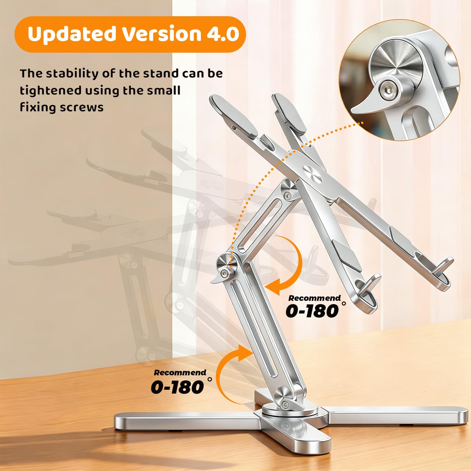 Rotating Laptop Stand, Adjustable Height & Angle, Ergonomic Metal Riser for Desk Collaborative Work, Fully Foldable for Easy Storage, Fits All MacBook & Laptops up to 16 inches, Silver