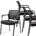 Set of 4, Mesh Back Stacking Arm Chairs with Upholstered Fabric Seat and Ergonomic Lumber Support for Office School Church Guest Reception Black New Version