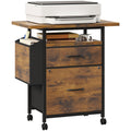 2 Drawer File Cabinet with 24" Extended Desktop, Mobile Filing Cabinet, Rolling File Cabinet with Side Bag, Fabric Drawer, Fits A4/Letter Size, Printer Stand Home Office, Brown