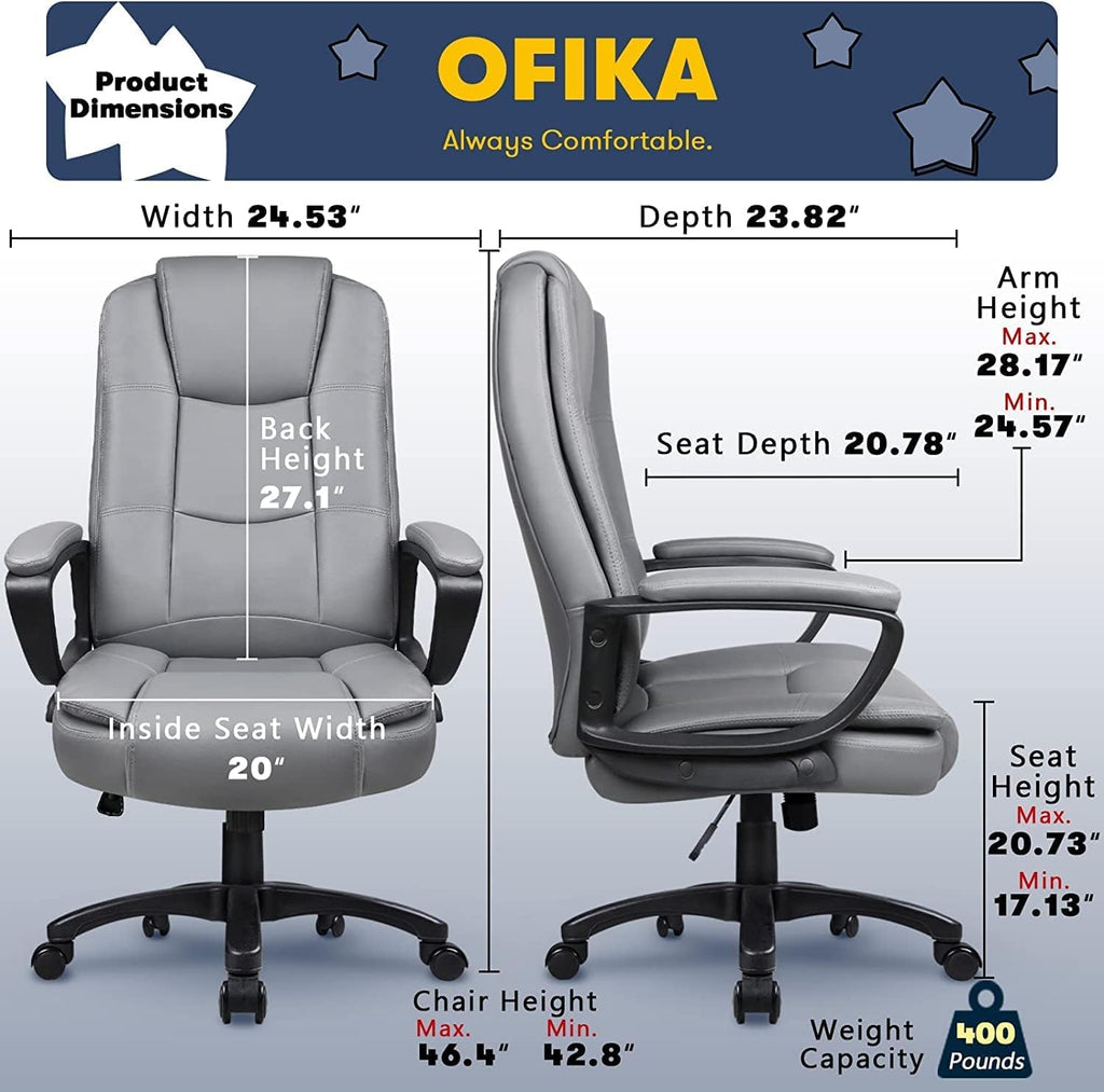 Leather Office Desk Chair,Ergonomic Office Chair with Lumbar Support,Computer Chair,Executive Leather Chair with Padded Flip-up Arm,Adjustable Armrests, Black,275LBS
