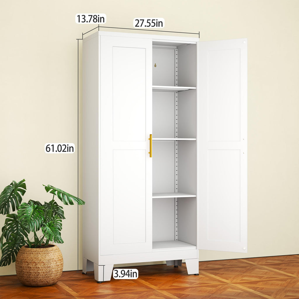White Metal Storage Cabinet, 61" Kitchen Pantry Cabinets for Office