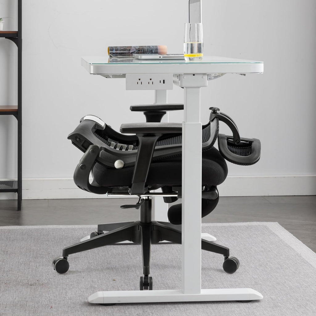 Foldable Office Chair with Foot Rest, Ergonomic Office Chair with Adjustable Lumbar Support, Headrest, Armrest, Home Office Desk Chairs for Space Saving, Work from Home, Black
