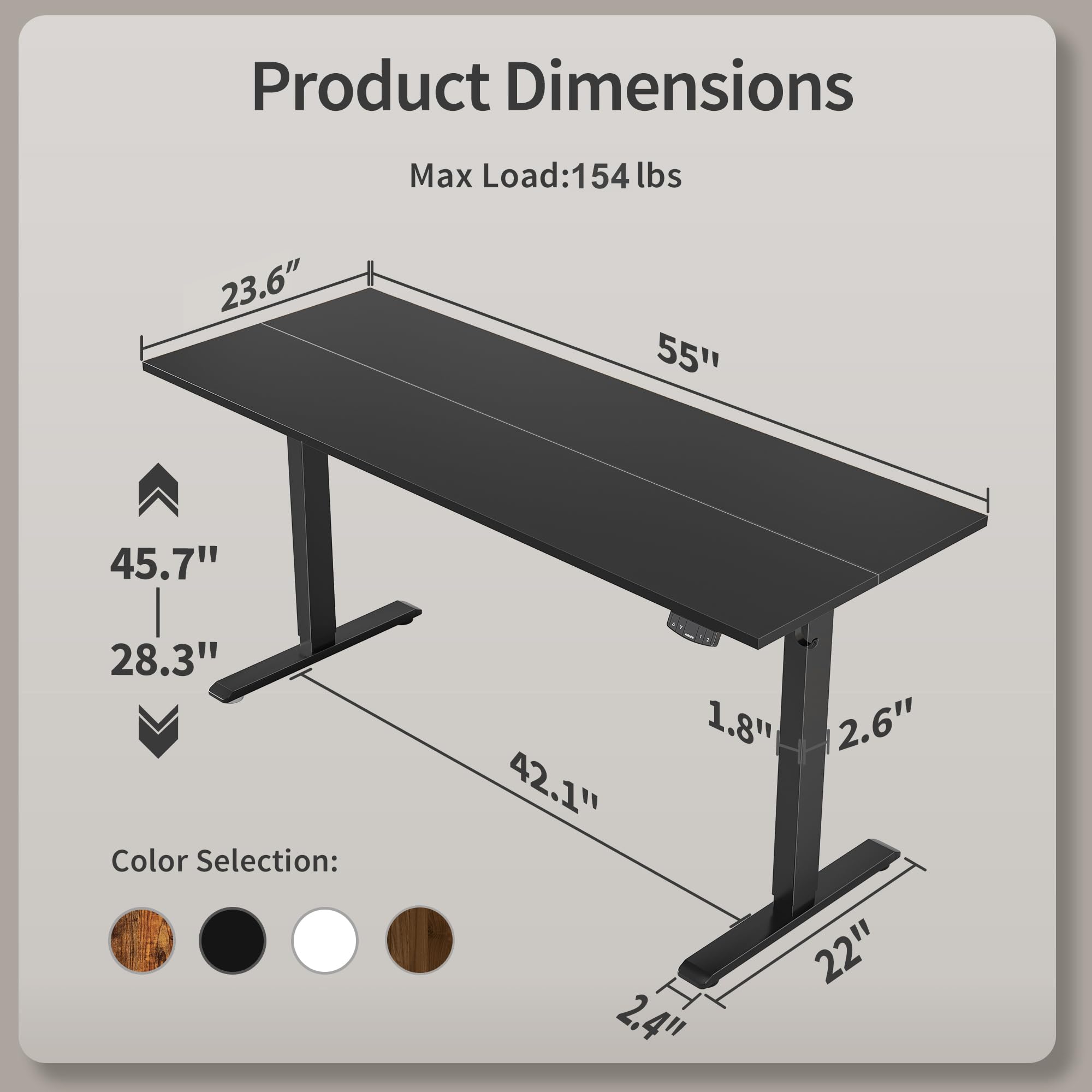 Electric Standing Desk, 55 x 24 Inches Height Adjustable Desk, Sit Stand up for Work Office Home, Ergonomic Rising Computer Table with Memory Preset, Black