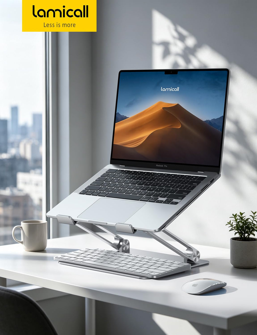 Adjustable Laptop Stand, Portable Laptop Riser, Aluminum Laptop Stand for Desk Foldable, Ergonomic Computer Notebook Holder for MacBook Air Pro HP, Office Desk Accessories (10-17.3'')- Silver