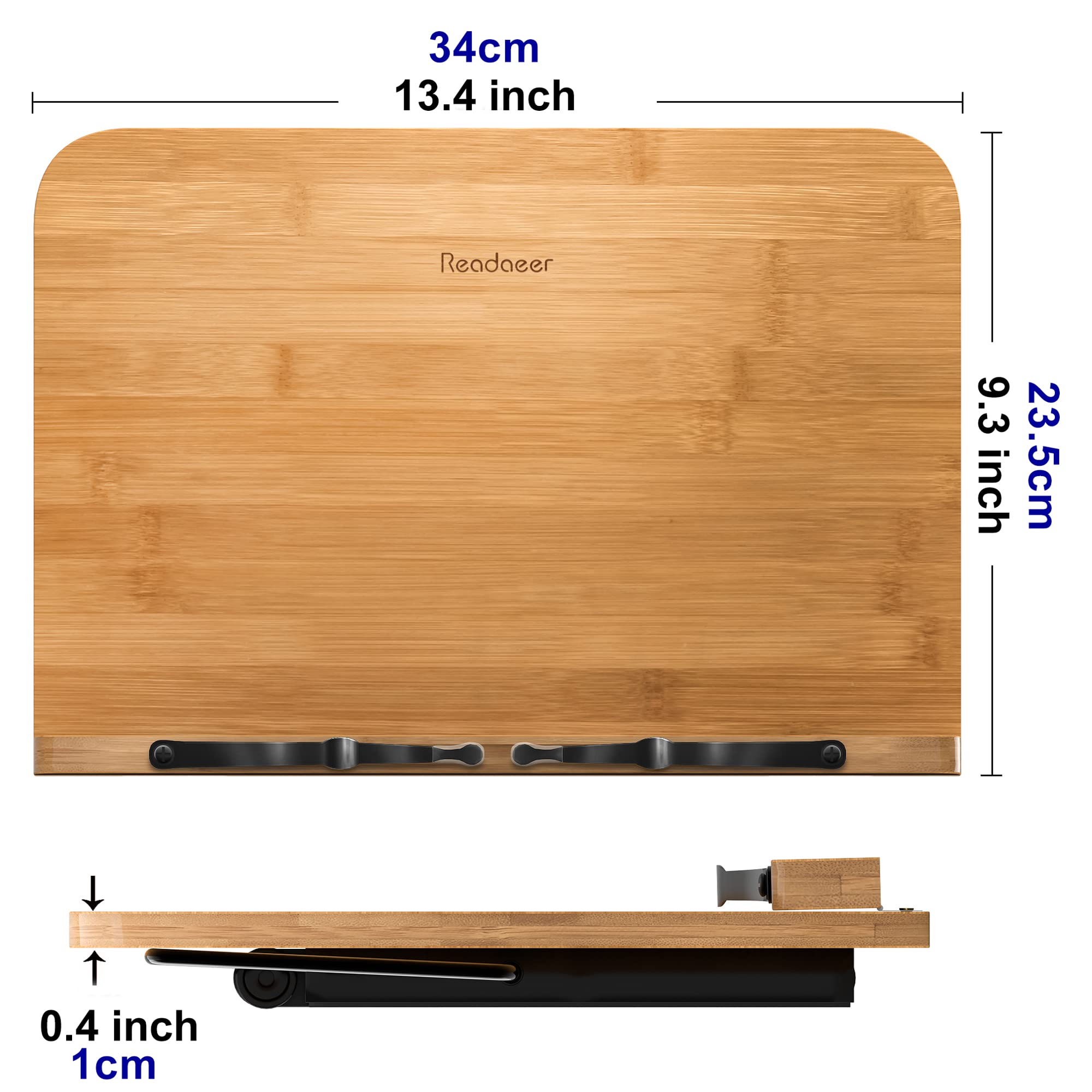 Bamboo Book Stand, Large Book Holder with 6 Adjustable Height, Foldable Cookbook Stand Desktop Document Holder for Kitchen & Office (13.4 x 9.3 Inch)