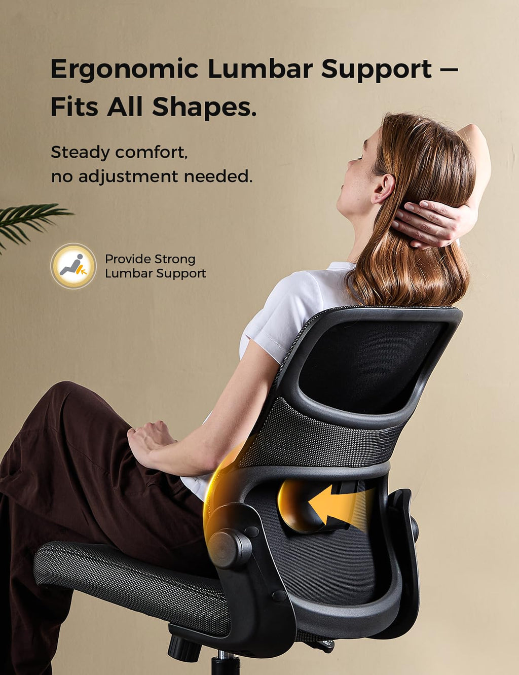Office Chair, Mesh Ergonomic Desk Chairs, Lumbar Support, Adjustable Height, Armless, Swivel Function and Smooth-Rolling Wheels for Home, Office and Gaming (Black)