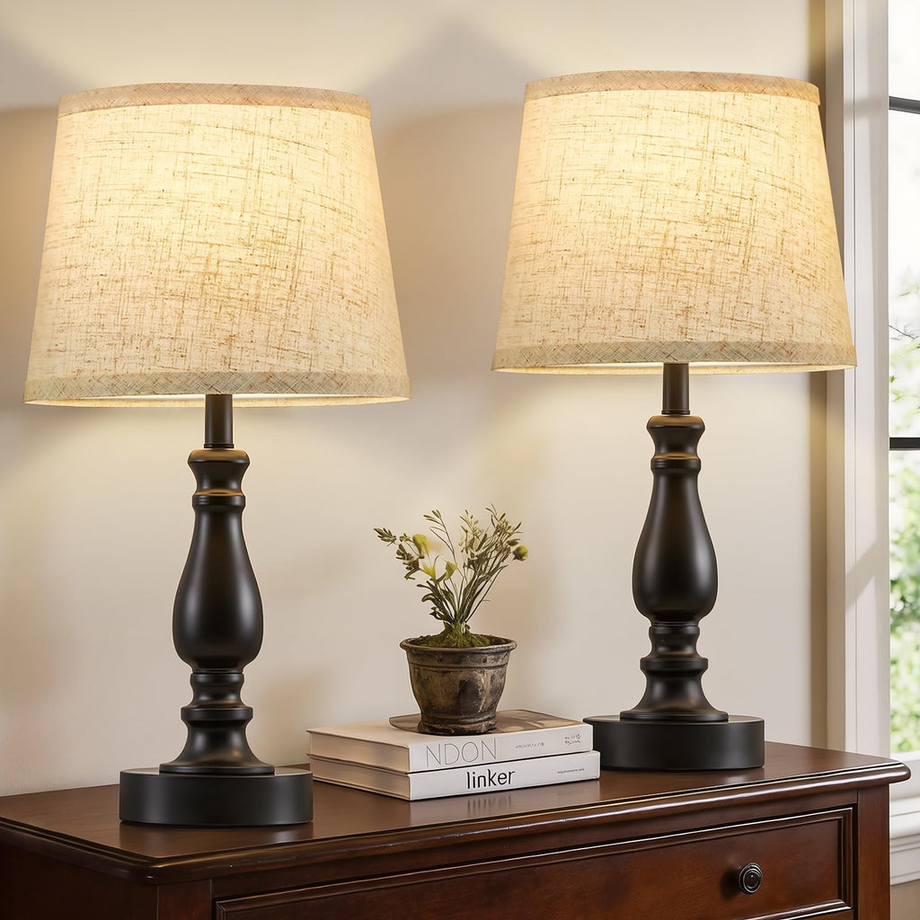 Table Lamp Set of 2-19" Small Bedside Lamps Modern Lamp for Bedroom Living Room Lamps for Night Stands - Desk Lamps for Home Office End Tables Nightstand Lamps with Beige Linen Shades