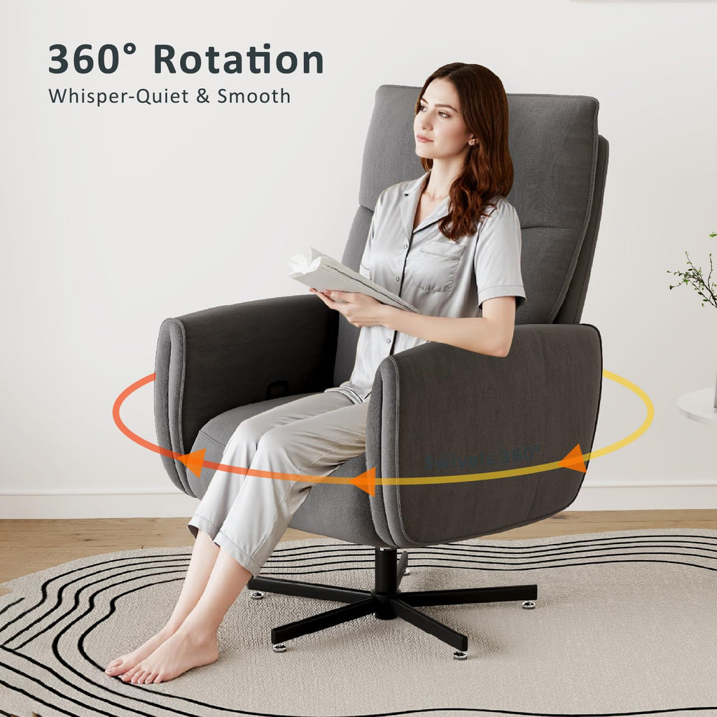 Power Swivel Recliner Chair, Modern Electric with USB & Type-C Ports, Upholstered Velvet Swivel Recliner Chair, 360° Swivel for Office & Living Room, Easy Assembly (Dark Gray)