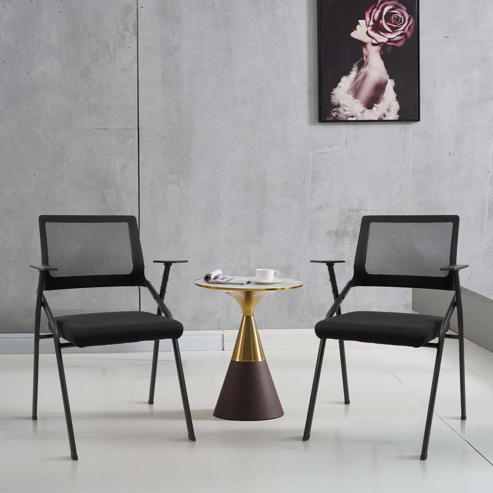 Black (20 pk) Stackable & Foldable Office Chairs with Ergonomic Lumbar Support and Thickened Seat Cushion, Folding Mesh Fabric Reception Guest Chair for School Church Conference Waiting Room