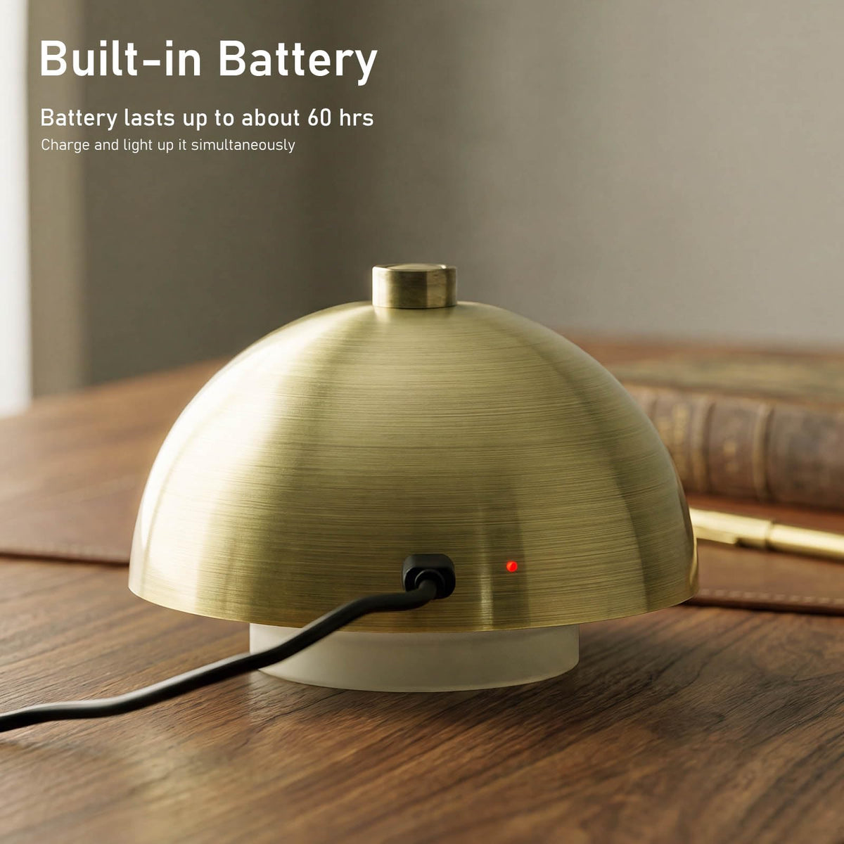 Cordless Modern Table Lamp, Rechargeable Battery, Antique Bronze