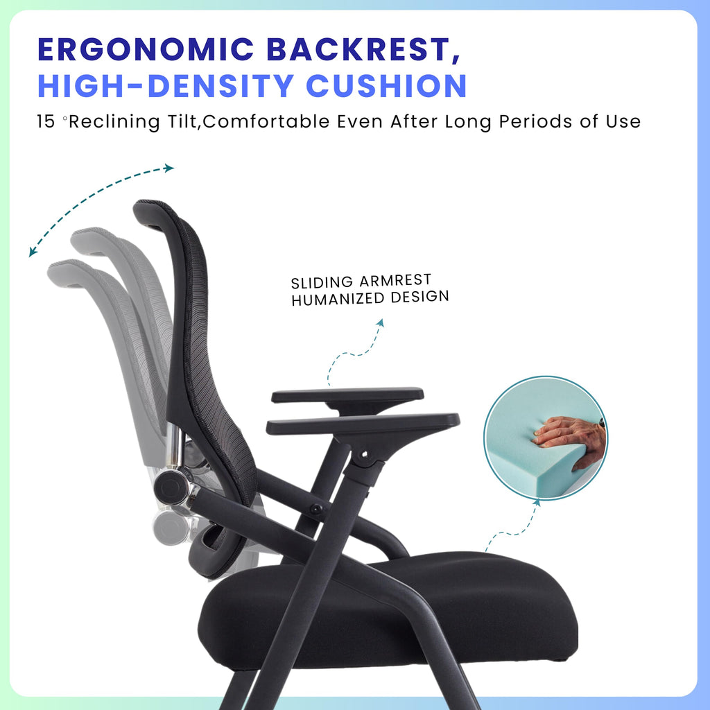 Stackable & Foldable Conference Room Chairs with 2X Thick Cushion, Lumbar Support, Armrest - Mesh Bouncing Back for Office Meeting, Conference, Training Room Chair 1 Pack