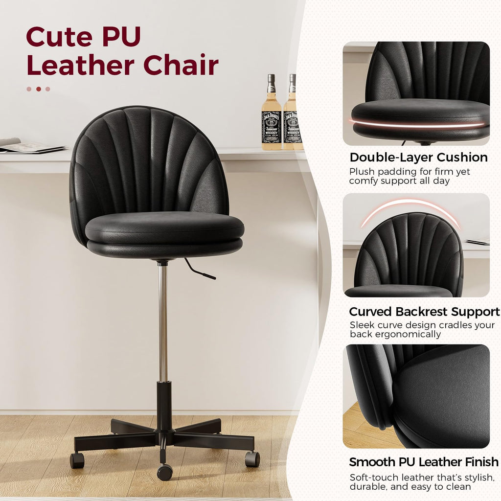 Small Ergonomic Tall Office Chair, Computer Desk Chair with Wheels Versatile Height Use: Office to Bar Stools (or Standing Desk), Vanity Chair with Back PU Leather Shell Design for Gift