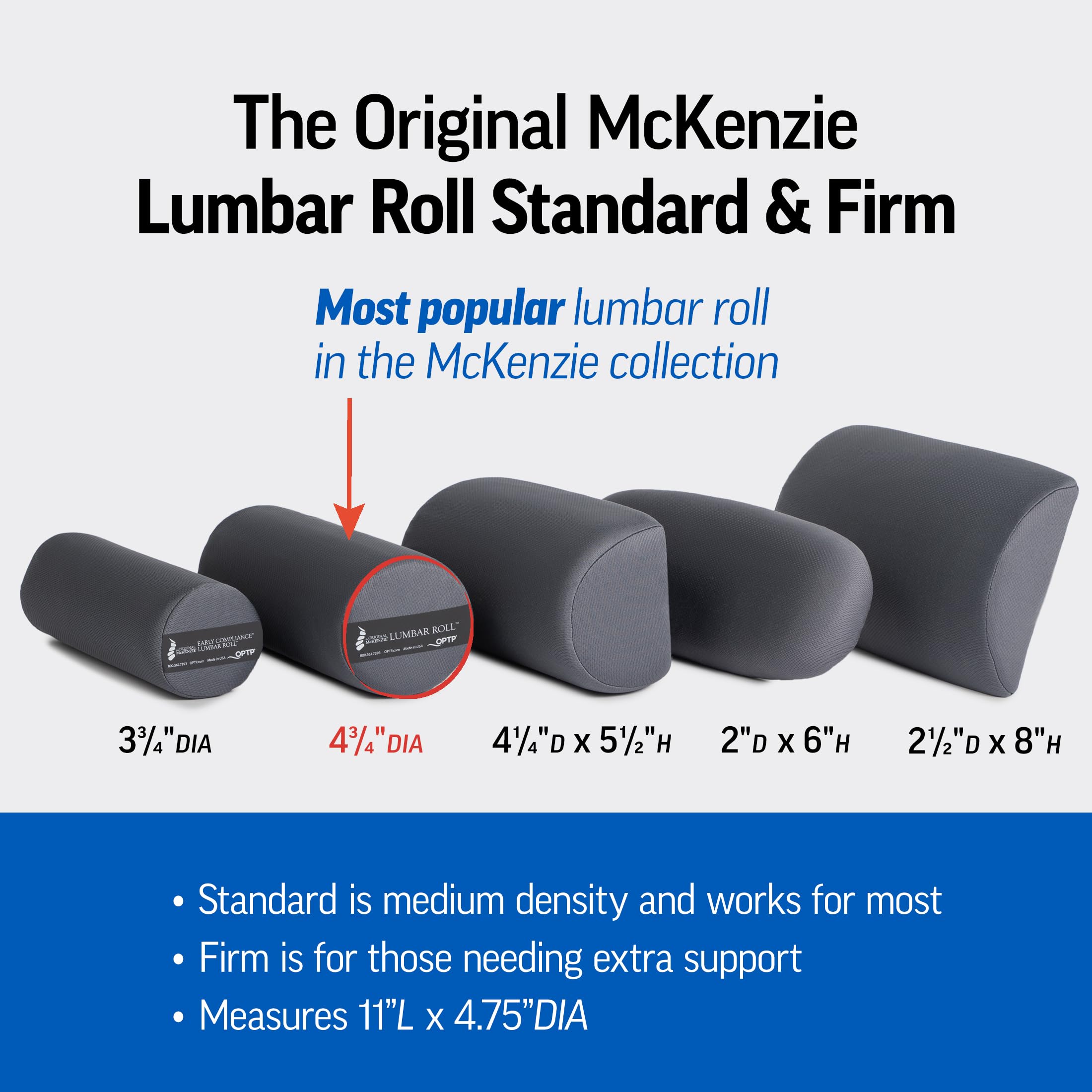 The Original McKenzie Lumbar Roll – USA-Made Low Back Lumbar Support for Office Chair & Car Seat Back Support Cushion. The Preferred Lumbar Pillow by Physical Therapists - Standard Density