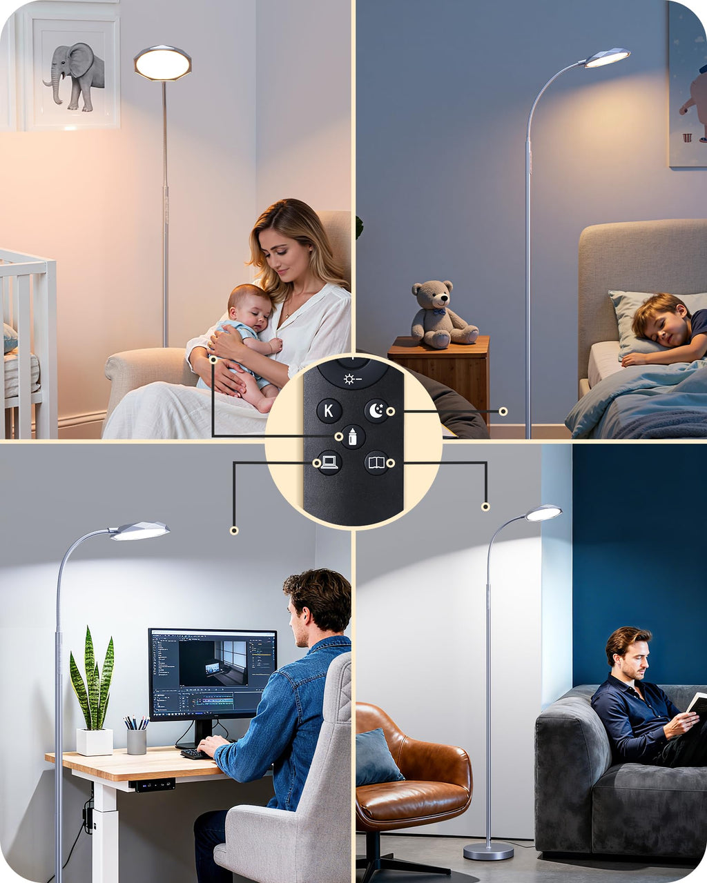 18W LED Floor Lamp for Living Room, Diamond-Surface, Silver