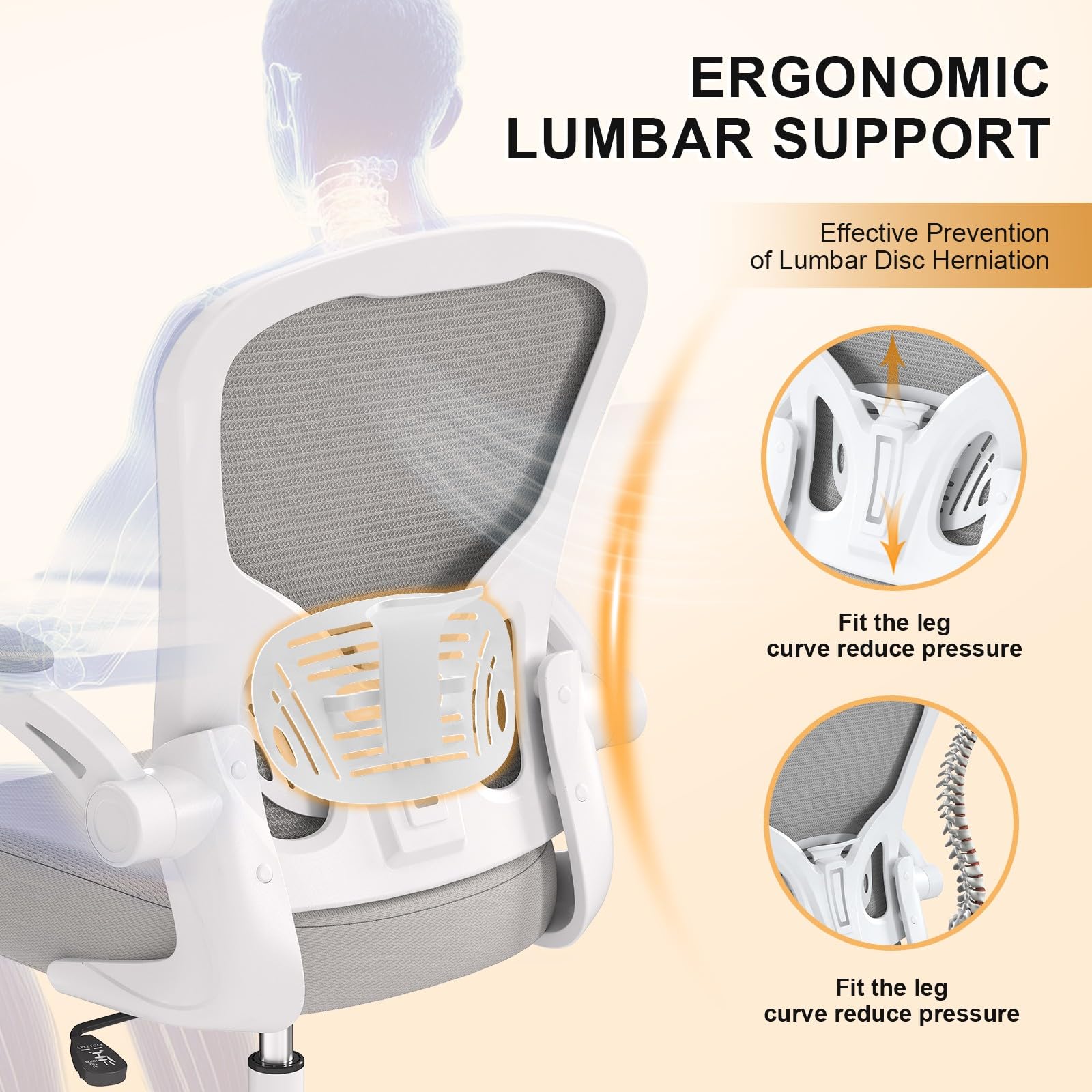 Office Chair, Ergonomic Desk Chairs 330LBS Capacity High Back Mesh Computer Chair with Flip-up Armrests, Comfy Work Chair with Adjustable Lumbar Support