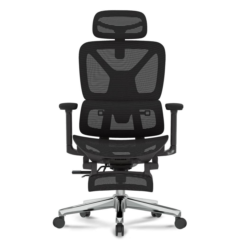 FitStand Big and Tall Ergonomic Office Chair Swivel Computer Chairs Desk Chair with 2D Dynamic Lumbar Support/Footrest/3D Headrest/Heavy Duty Metal Base, Mesh Seat Cushion, ErgoChair Ultra, Black
