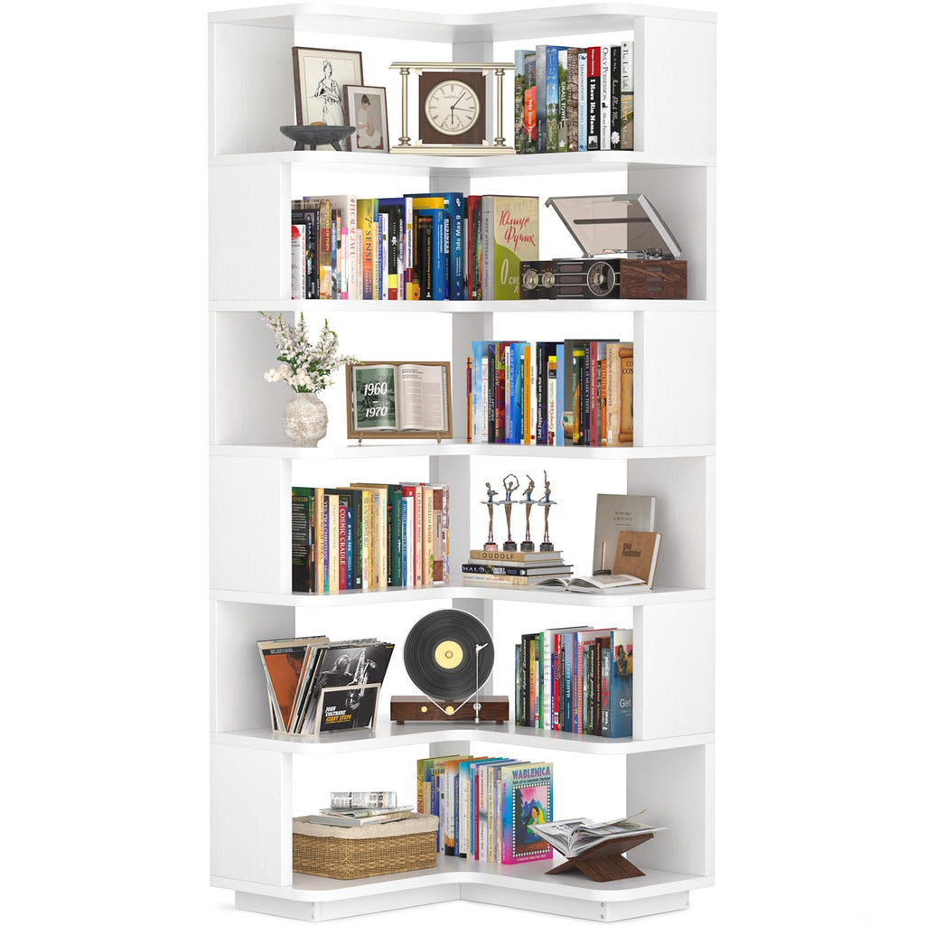 Corner Book Shelf, 7-Shelf L Shaped Corner Bookshelf with Baffle