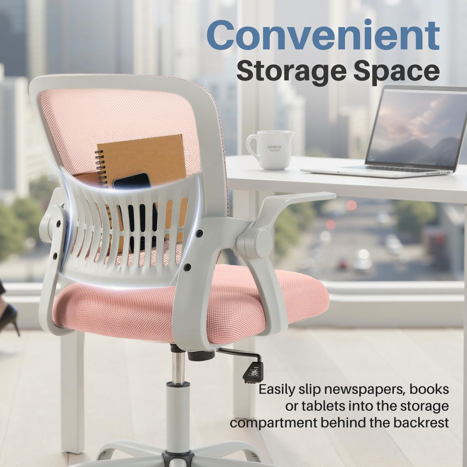 Home Office Managerial Executive Chair, Flip Up Armrest Ergonomic Mesh Adjustable Swivel Mid-Back Computer Desk Chair with Comfortable Lumbar Support, Comfy Arms for Bedroom,Study
