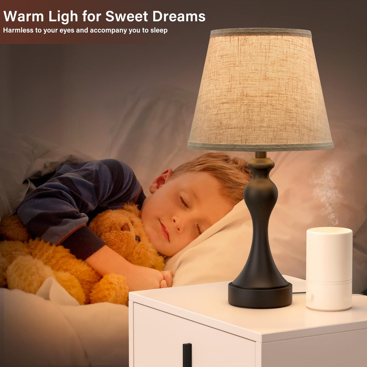 Touch Lamps for Nightstand, 3 Way Dimmable Bedside Lamps with USB C+A Ports