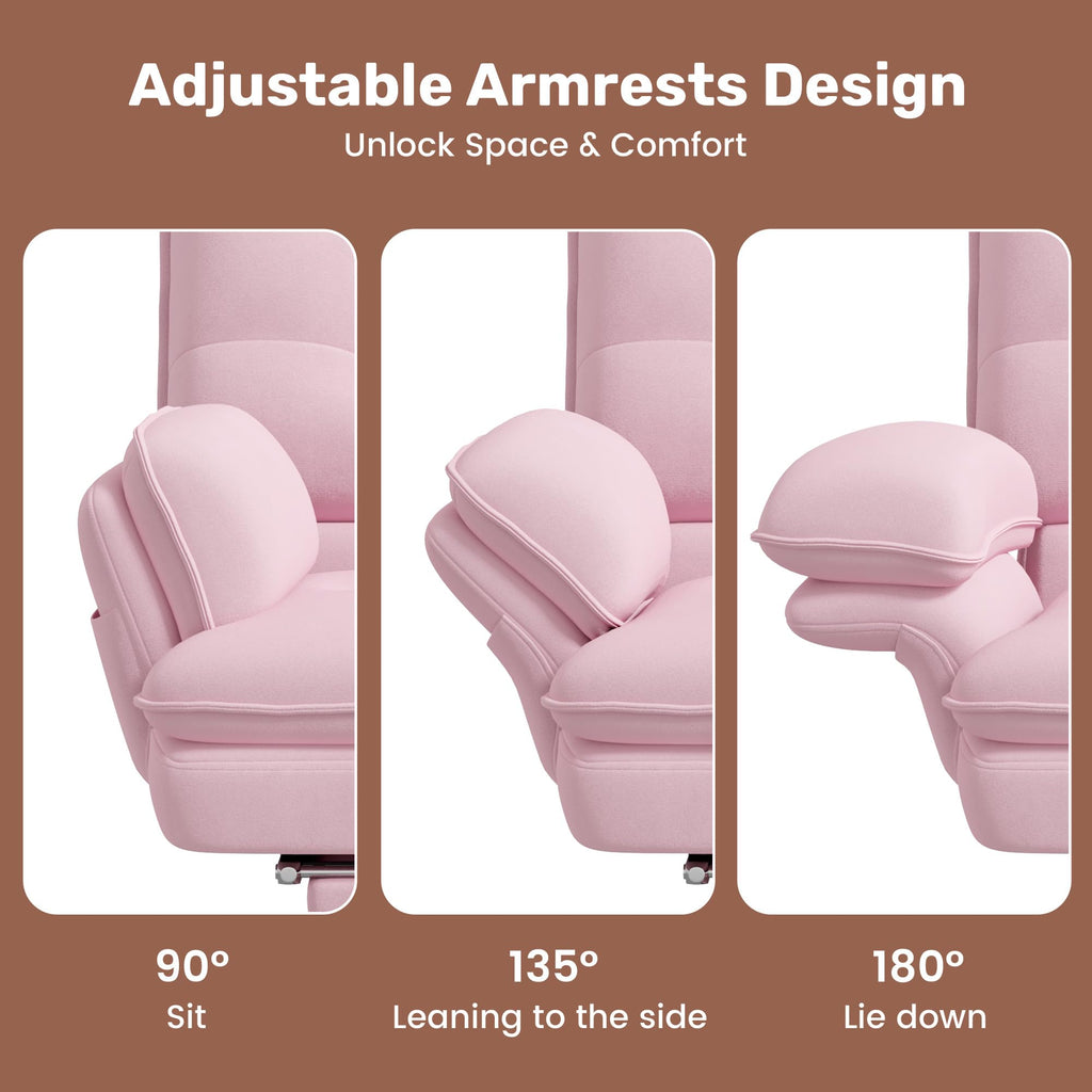 Criss Cross Office Chair with Foot Rest, Big and Tall Criss Cross Chair with Flip-Up Arms and Headrest, 135° Reclining Swivel Velvet Cross Legged Office Chair with Wheels, Cloud Chair for Home (Pink)