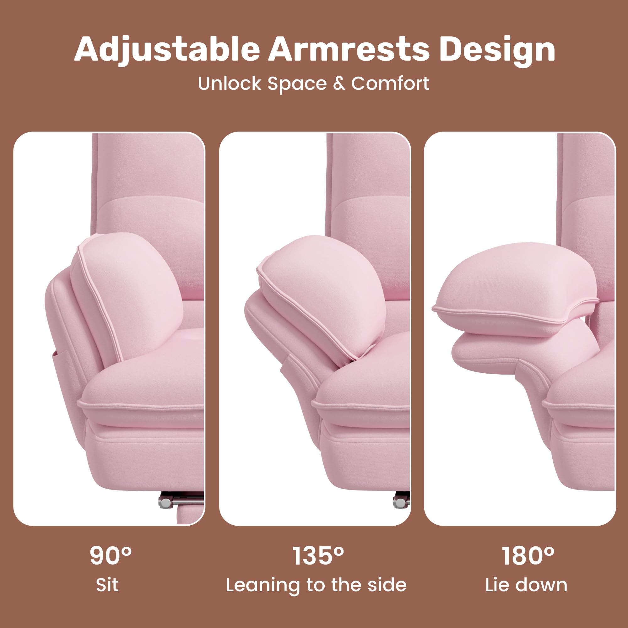 Criss Cross Office Chair with Foot Rest, Big and Tall Criss Cross Chair with Flip-Up Arms and Headrest, 135° Reclining Swivel Velvet Cross Legged Office Chair with Wheels, Cloud Chair for Home (Pink)