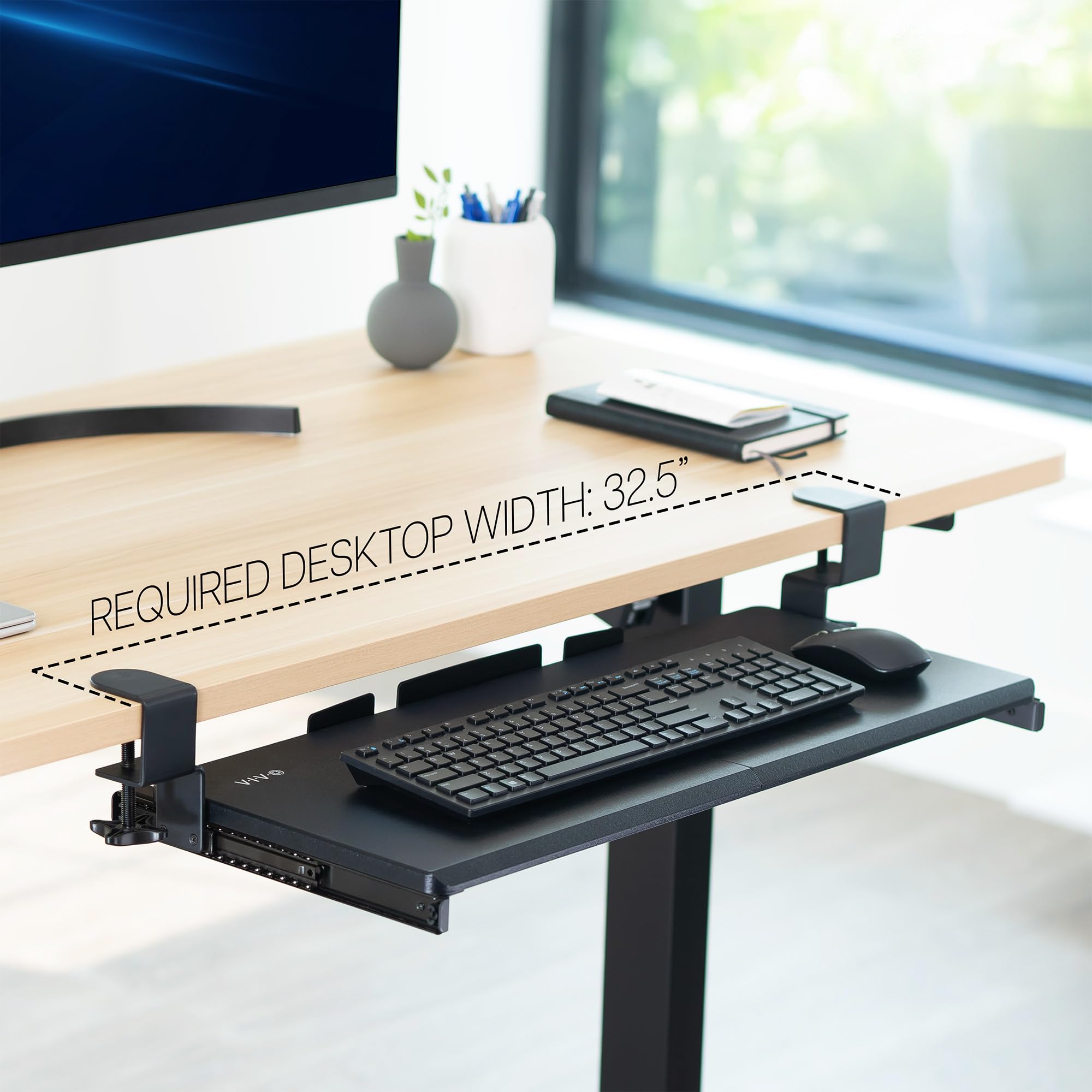 Large Keyboard Tray Under Desk Pull Out with Extra Sturdy C Clamp Mount System, 27 (33 Including Clamps) x 11 Inch Slide-Out Platform Computer Drawer for Typing, Black